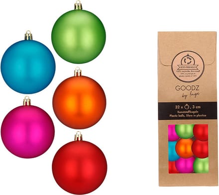 Inge Christmas Mini kerstballen - 32x stuks - gekleurd - kunststof - 3 cm - kerstversiering