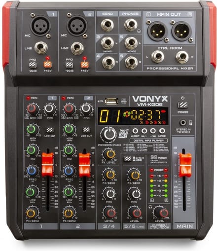 Mengtafel - Vonyx VM-KG06 - 6-kanaals mengpaneel Bluetooth, DSP, mp3 speler en USB audio interface