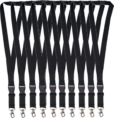 10x Lanyard - Keycord Sleutelhanger - Met Veiligheidssluiting - 25 mm breed - Zwart - Goede kwaliteit
