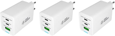 3 stuks OneOne 65W super snellader met 3 poorten. USB A en 2x USB C. Compacte GAN Quick Charge lader. PD PPS oplader adapter past op Apple iPhone 13 Mini, iPhone 13 Pro, iPhone 13 Pro Max, iPhone 14, iPhone 14 Plus, iPhone 14 Pro, iPhone 14 Pro Max