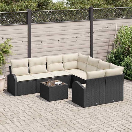 vidaXL - Tuinbank - Set - 9 - st - Zwart - poly - rattan
