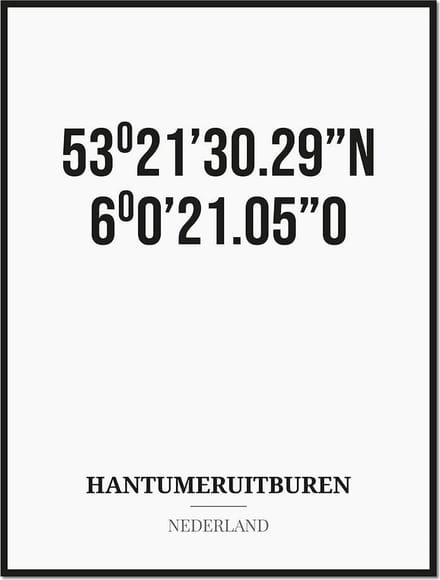 Poster/kaart HANTUMERUITBUREN met coördinaten