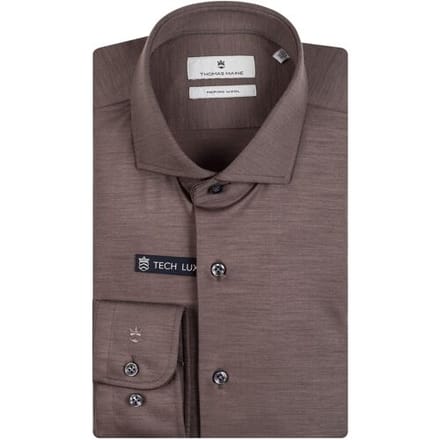 Thomas Maine Overhemd Roma Modern Kent Jersey Merino Taupe / male