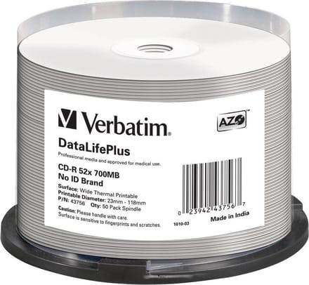 Verbatim CD-R AZO 700MB 52X SP THERMAL PRINTABLE - Rohling