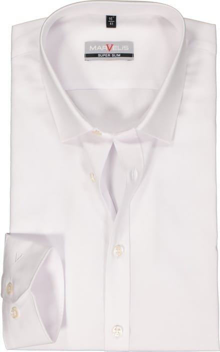 MARVELIS super slim fit overhemd - popeline - wit - Strijkvriendelijk - Boordmaat: 37