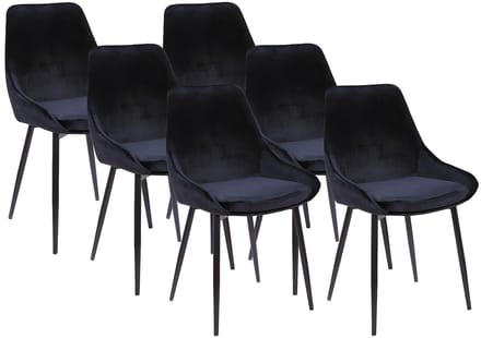 Vente-unique Set van 6 stoelen MASURIE - Fluweel - Zwart