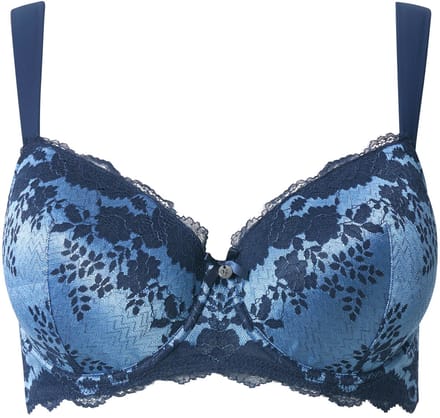 Ulla Popken - Dames - Beugelbeha zachte cups kant - Waterblauw - Maat 90F