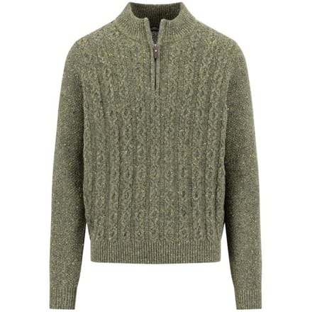Fynch-Hatton Trui Troyer Zip Cable Knit Donegal Dark Ivy / male