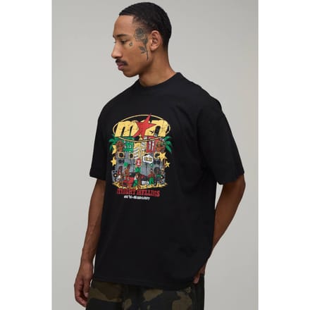 Zwart Oversized T-shirt Met Cartoonprint | Black | Size Medium