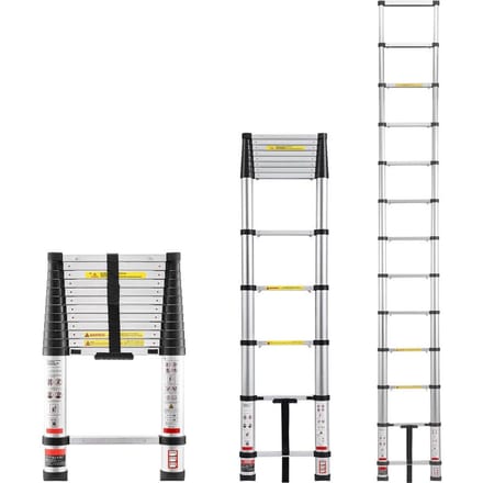 3,8m Telescopische Ladder, Aluminium Lichtgewicht Multifunctionele Opvouwbare Uitschuifbare, Eén-Aanraking Intrekbare Ladder, Robuuste Maximale Capaciteit 150kg met