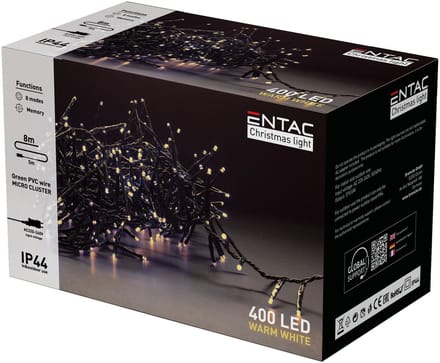 Entac Kerst Micro Cluster Lichtsnoer 8m - Kerstverlichting Buiten en Binnen - 400 LED Lampjes - Warm Wit
