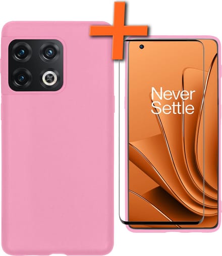 Hoes - Met Screenprotector - Geschikt voor OnePlus 10 Pro - Sterk & Shockproof - Back Cover - Siliconen Case - Telefoon Hoes - Lichtroze