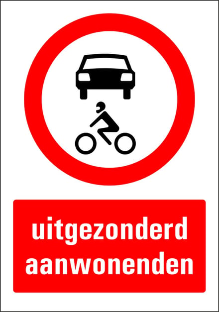 Uitgezonderd aanwonenden sticker 297 x 420 mm