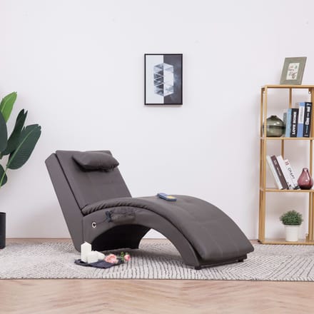 vidaXL - Massage - chaise - longue - met - kussen - kunstleer - grijs