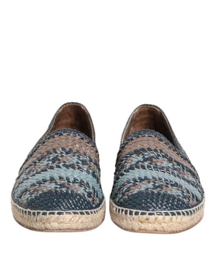Dolce & Gabbana Blauwe Grijze Geweven Leren Buffel Espadrilleschoenen
