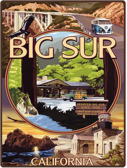 Signs USA - retro wandbord - dibond - Big Sur Collage - 33 x 44 cm