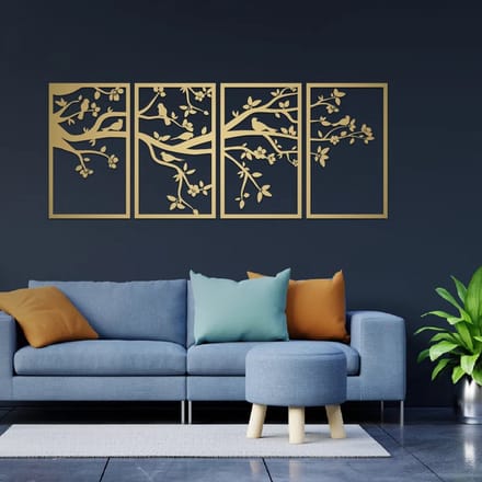 Metalen Wanddecoratie Levensboom Panelen – 3D Wandkunst – Wit – 70 x 175 cm – Set van 4