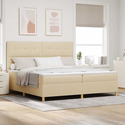 vidaXL - Boxspring - bed - met - hoofdeinde - Crème - 200 - x - 200 - cm - Stof