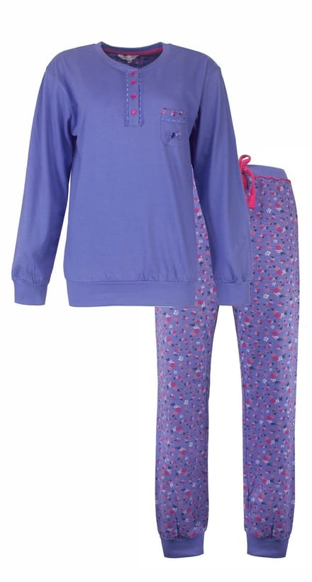 Tenderness Dames Pyjama - Katoen - Polo Sluiting - Paars - Maat S
