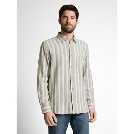 Tom Tailor - Regular fit overhemd van gestructureerd katoen - Maat M - gree white big stripe