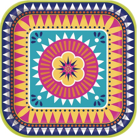 UNIQUE - 8 vierkante kartonnen borden boho fiesta 23 cm bloemmotief
