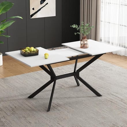 Uittrekbare Eettafel - Keukentafel - Ruimte Besparen - Telescoopfunctie - 120-160 cm - Wit