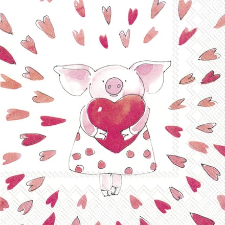 Lunch servetten Piggy 'love' - IHR - 33x33 cm