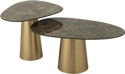 J-Line bijzettafel Marble Effect - ijzer - brons/taupe - set van 2