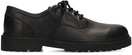 Manfield - Heren - Zwarte leren veterschoenen - Maat 41