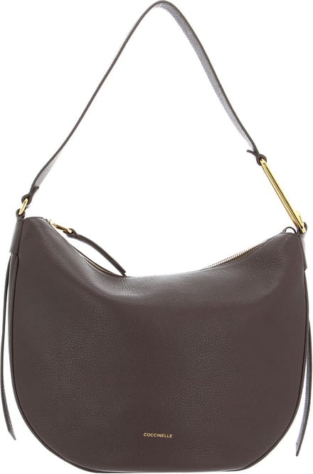 COCCINELLE Leren Schoudertas Coccinelle Priscilla Handbag Grained Leather Coffee Donkerbruin