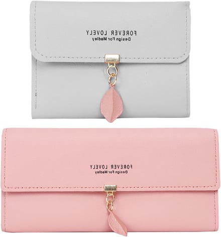 Dailygoods - Set van 2 Elegante Damesportemonnees in Grijs en Roze