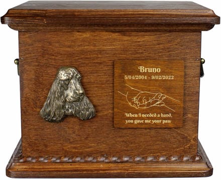 Persoonlijke urn voor Engelse Cocker Spaniel met gravure en reliëf
