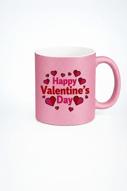 Roze Glitter Valentijn Mok - 'Happy Valentine's Day' - Cadeau Liefde Harten