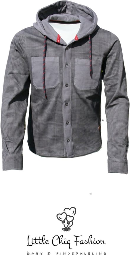 Funkle Boys Overshirt – Grijs Geruit met Capuchon – Casual Luxe