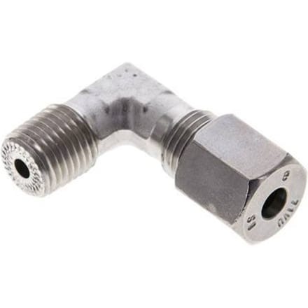 1/4'' NPT Buitendraad x 6S RVS Elbow 90deg Snijring 630 Bar DIN 2353 - FL2E-MC-ST-014N-06-S