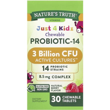 Nature's Truth, Just 4 Kidz, Probiotique à croquer-14, Baies naturelles, 3 milliards d'UFC, 30 comprimés à croquer