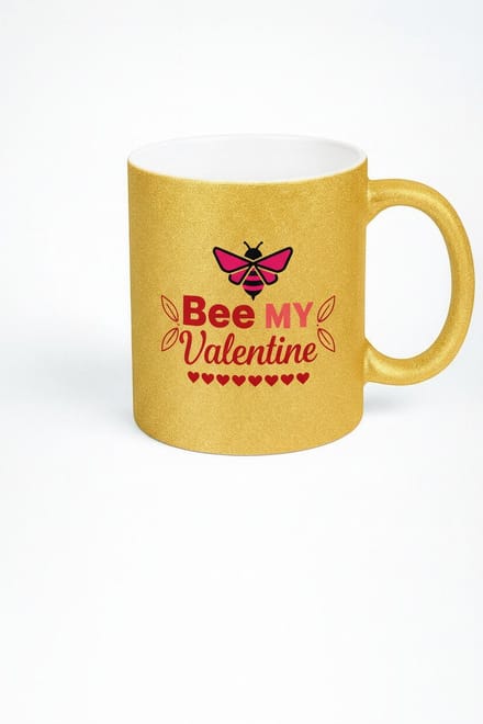 Bee MY Valentine Gouden Glitter Mok - Romantisch Valentijn Cadeau