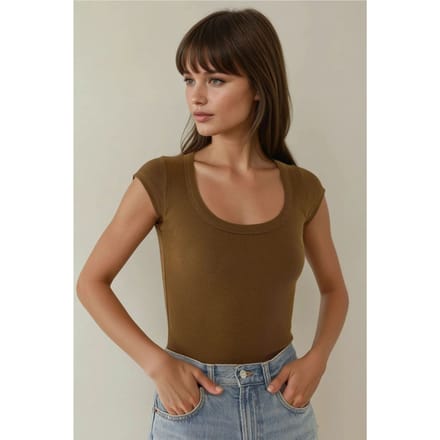 Slim Fit Scoopneck Geribbelde Crop Top
