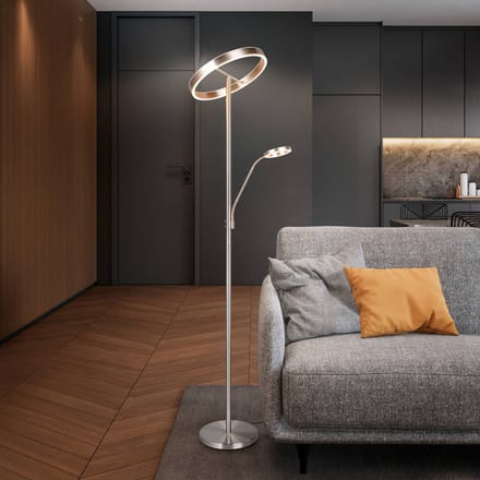 Trio Lighting LED vloerlamp Willis, nikkel, hoogte 180 cm, metaal CCT dimmer