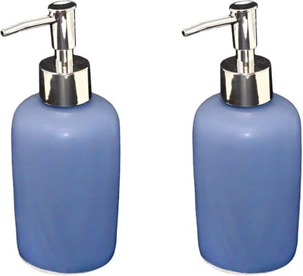 Concorde - Zeeppompje/dispenser - 2x stuks - keramiek - blauw/zilver - 7 x 17 cm
