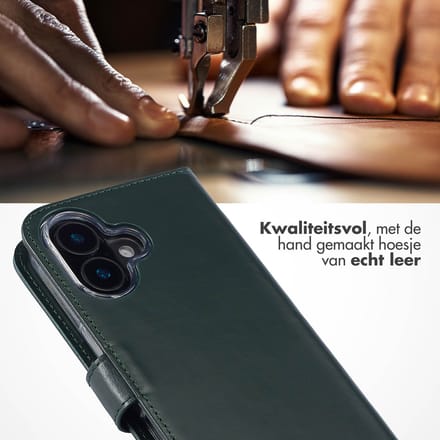 Selencia Hoesje - Geschikt voor Apple iPhone 16 - Echt Lederen Bookcase - Groen