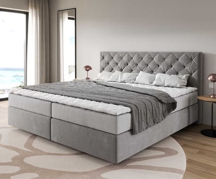 Boxspring bed Dream-Great Microvezel grijs 200x200 cm met pocketveringmatras en visco-topper