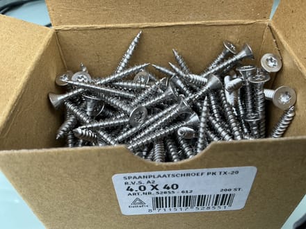 Houtschroeven RVS-A2. Torx-T25. Platkop. 200 stuks. 4.0 x 40. Deltafix.