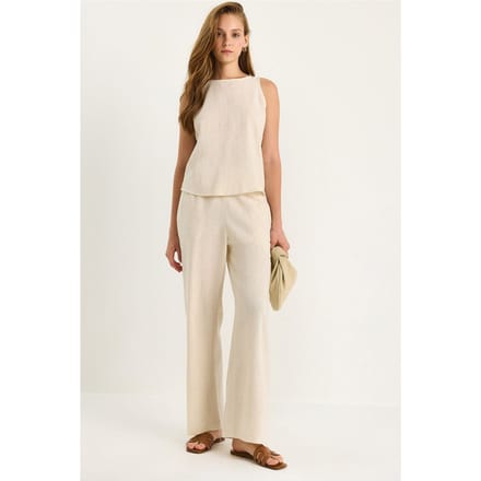 Hoge Taille Mouwloze Linnen Gemengde Tweedelige Set