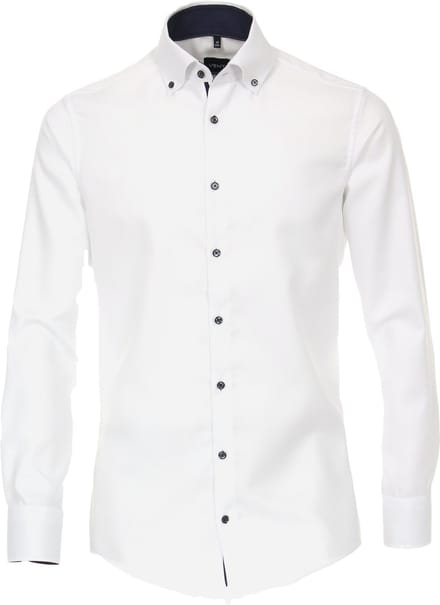 VENTI modern fit overhemd - dobby - wit - Strijkvriendelijk - Boordmaat: 46