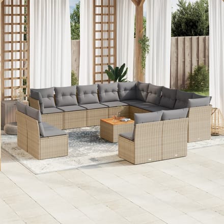 vidaXL - 14-delige - Loungeset - met - kussens - poly - rattan - beige