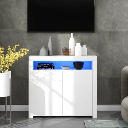 MODFU - Sideboard - LED-Verlichting En 2 Deuren - Modern - Woonkamer - Hout - Wit - 108 x 40 x 92 cm