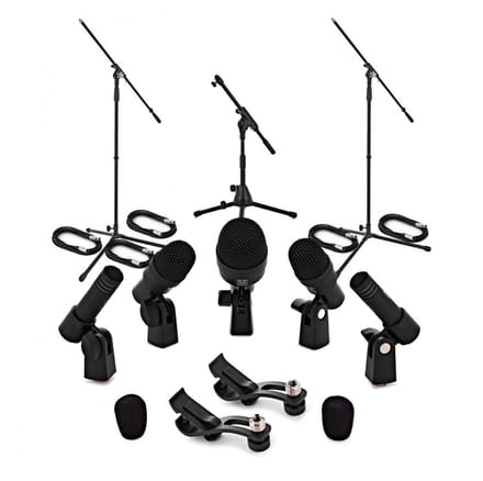 SubZero Complete 5 Piece Drum Microphone Pack with Stands & Cables