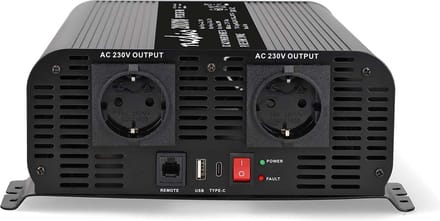 Nedis Auto Omvormer 2000W – 24V / 230V – 2x Stopcontact + USB-A & USB-C – Zuivere Sinusgolf – Schroefaansluiting – Spanningsomvormer