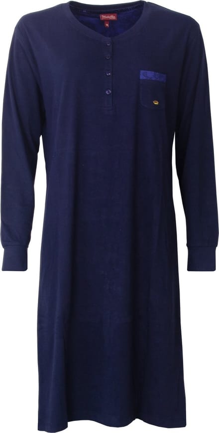 Medaillon Dames Nachthemd - 100% Katoen - Effen Donker Blauw - Maat M